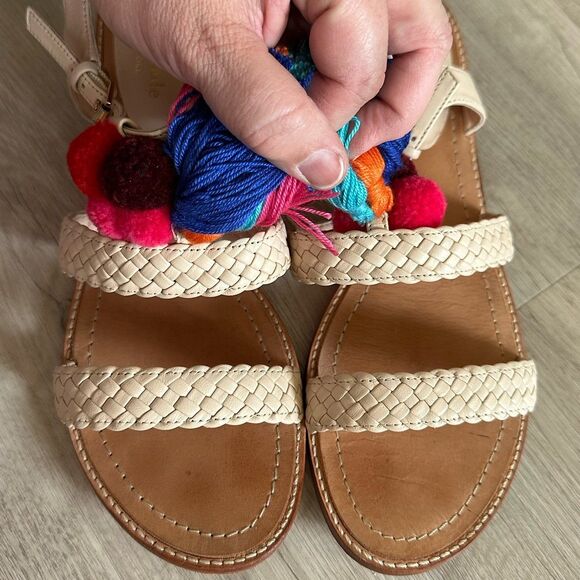 Kate Spade New York Sunset Sandals Pom Poms Tassles Woven Leather Straps Size 9 - Picture 6 of 12